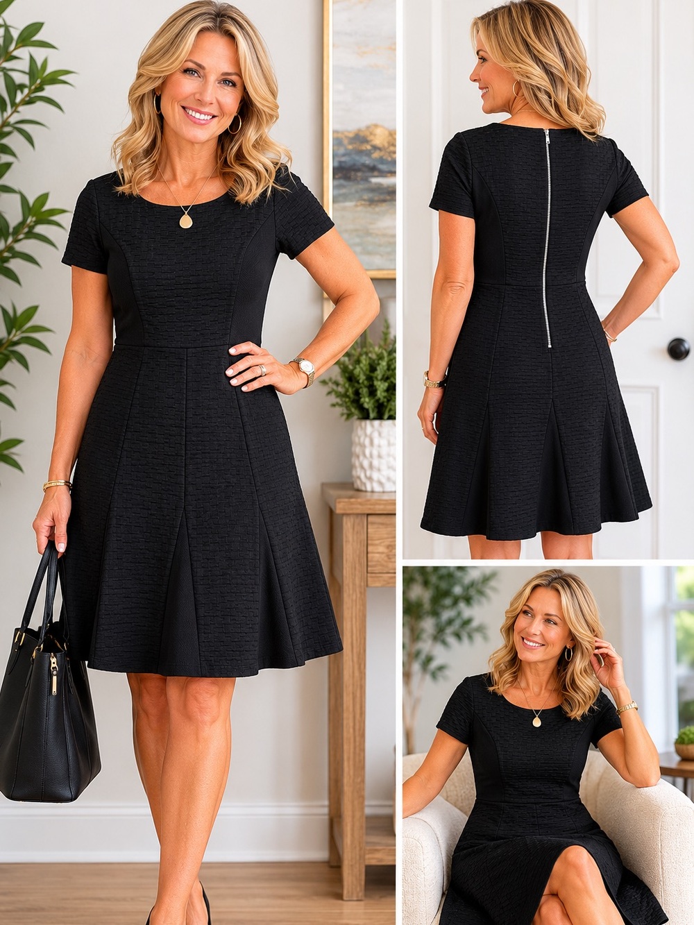 Talbots Black Textured Fit & Flare Dress – Size 16 – NWT